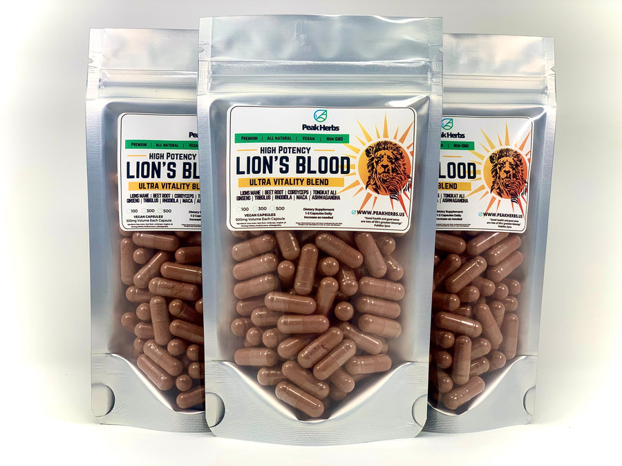 'Lion's Blood' - Ultra Vitality Herb Blend (Tongkat Ali, Maca, Ginseng, Rhodiola, Tribulus, Lions Mane, Beet Root